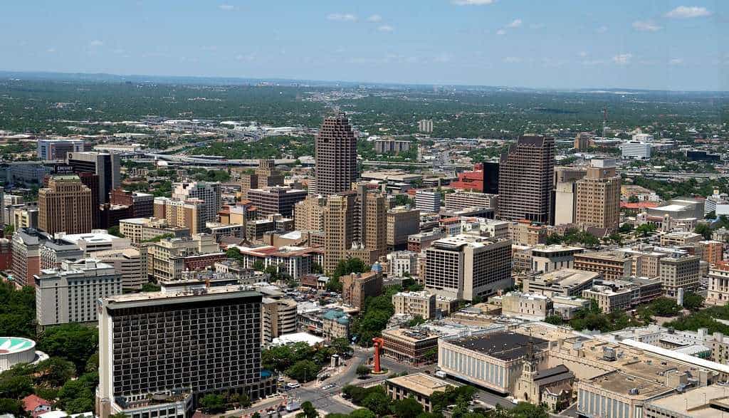 an aerial shot of downtown San Antonio