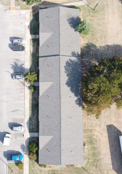 aerial shot following a completed multi-family roof replacement