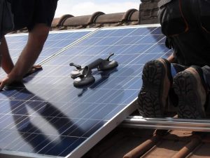 closeup of solar panels during installation