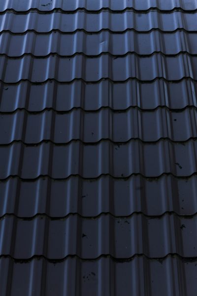 closeup of metal tile roof